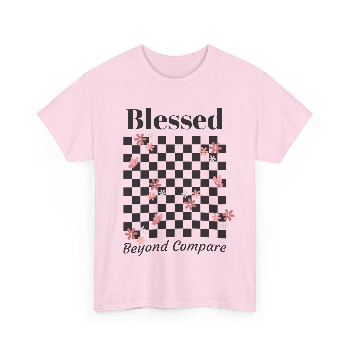 Blessed Beyond Compare Floral Checkerboard Christian T-Shirt