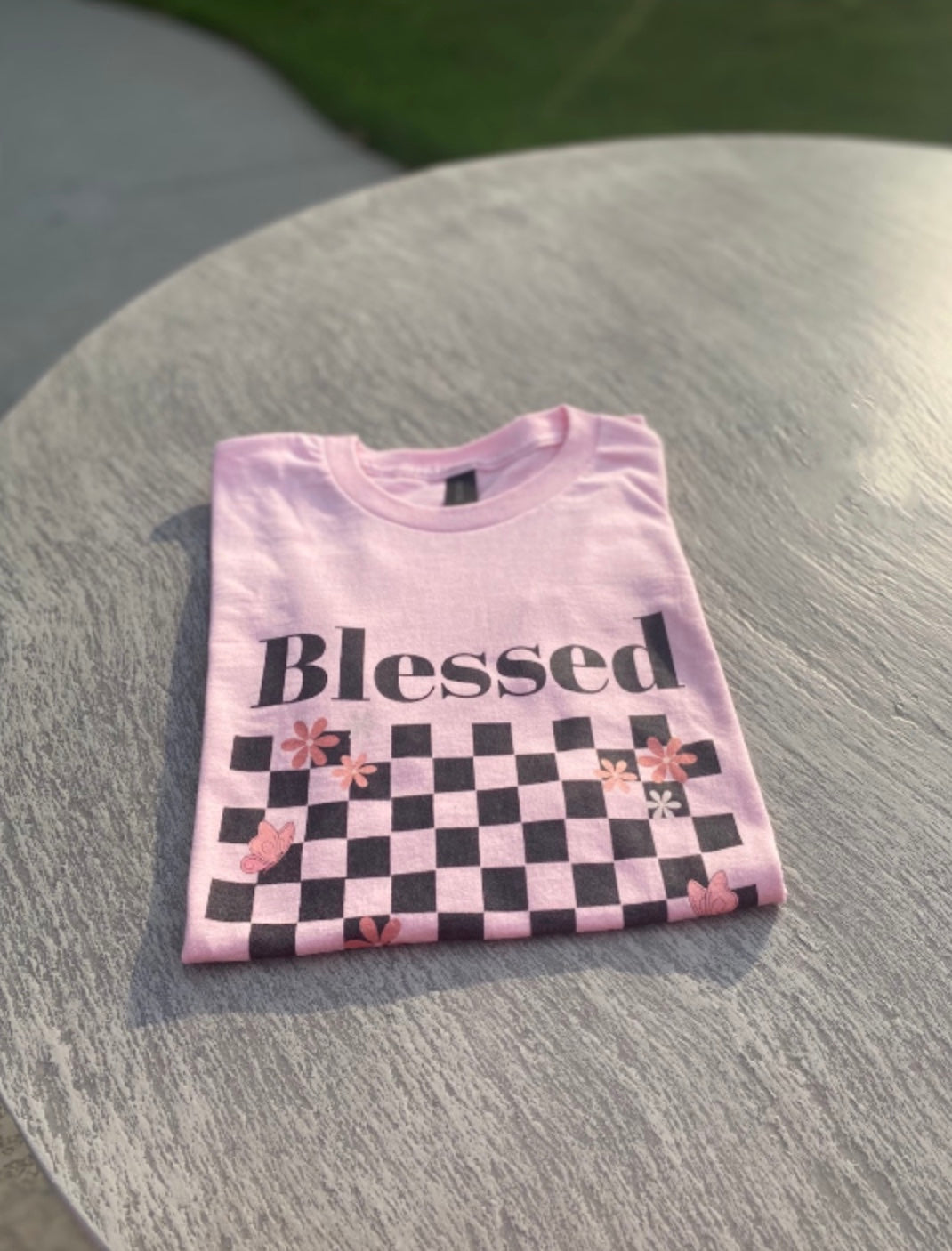 Blessed Beyond Compare Floral Checkerboard Christian T-Shirt