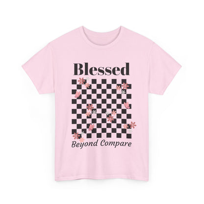 Blessed Beyond Compare Floral Checkerboard Christian T-Shirt