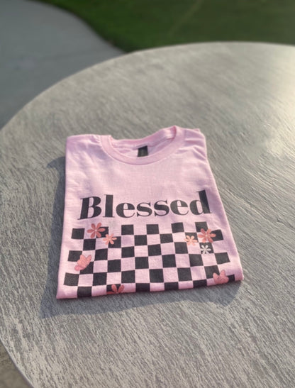 Blessed Beyond Compare Floral Checkerboard Christian T-Shirt